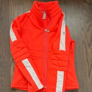 Bright Orange Jacket with White Stripes
